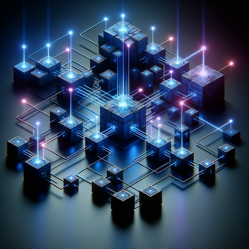 Representação visual de integrações entre ferramentas de automação com blocos modulares conectados em rede digital moderna, enfatizando fluxos de trabalho digitais.