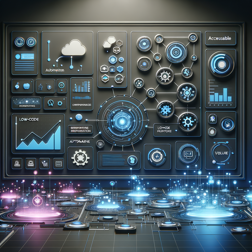 Dashboard digital futurista com módulos interconectados e gráficos representando automação e integração de plataformas para aumento da produtividade com inteligência artificial.