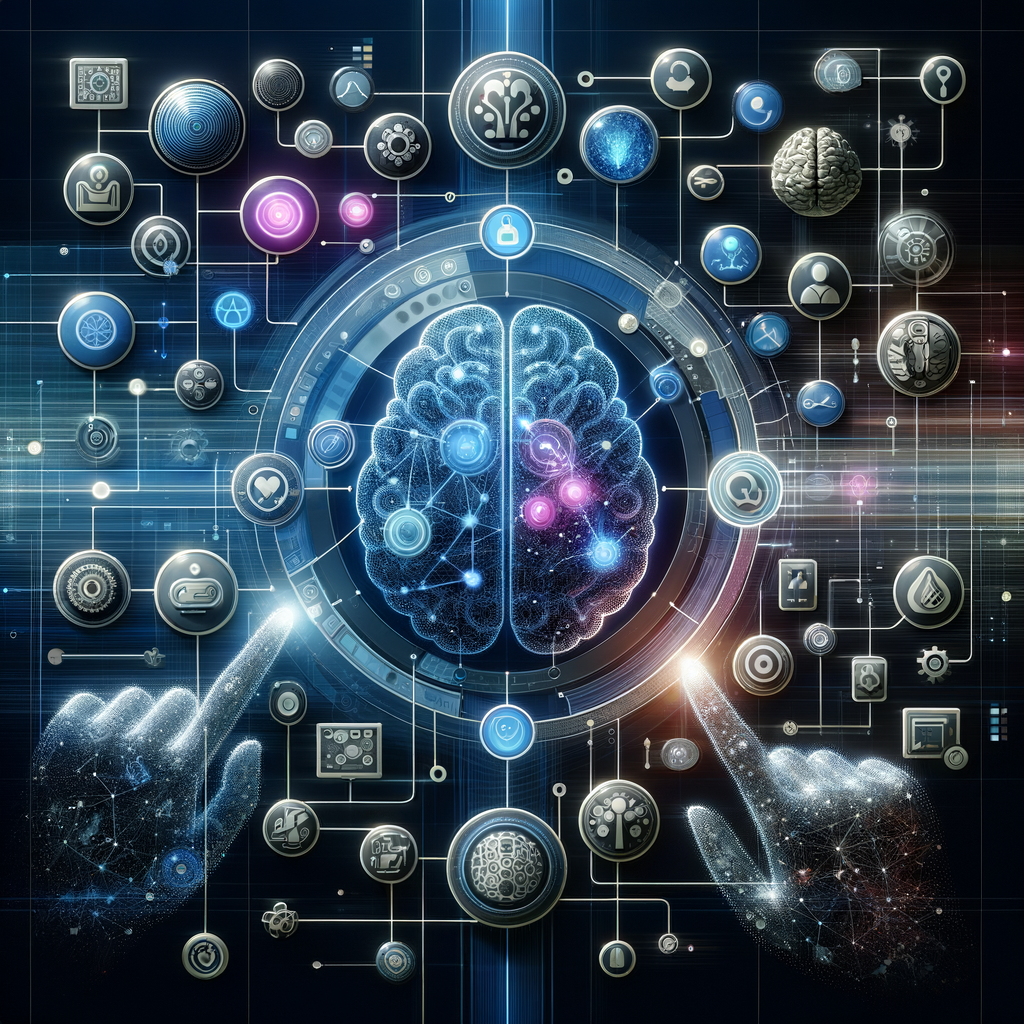 Ilustração conceitual de fluxo híbrido integrando elementos humanos e tecnológicos em rede conectada com iluminação azul e ciano, simbolizando a combinação de intuição e algoritmos na tomada de decisão empresarial.