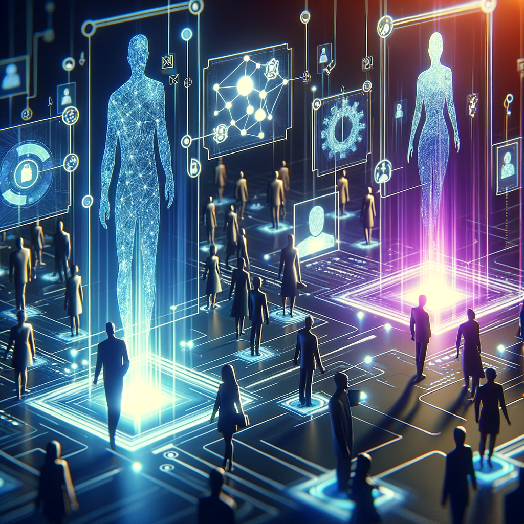 Rede inteligente ilustrando a colaboração entre equipes humanas e algoritmos em ambiente empresarial moderno, enfatizando decisões híbridas.