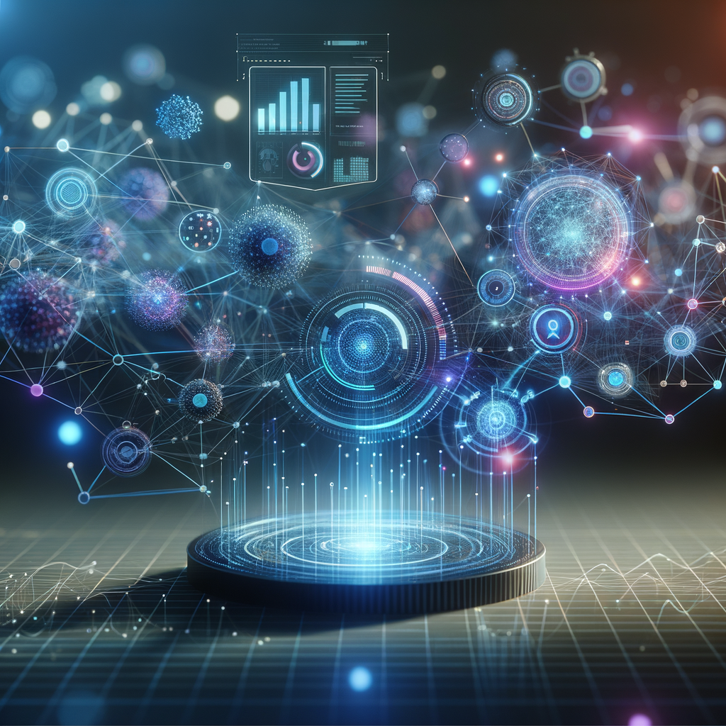 Rede digital iluminada com nós e conexões fluindo, acompanhada por interface de inteligência artificial monitorando dados em tempo real, simbolizando evolução e otimização de fluxos automatizados.