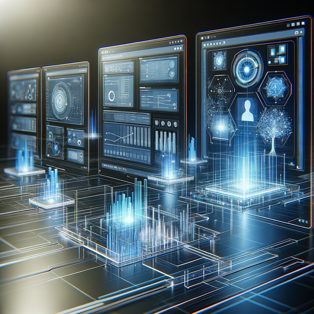 Ambiente corporativo digital com dashboards e fluxogramas de automação mostrando integrações de sistemas e transformação digital