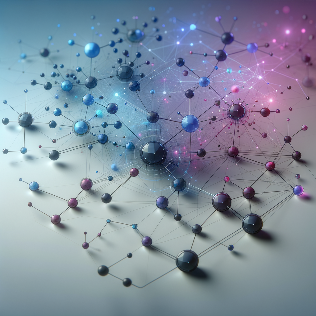 Rede inteligente abstrata com conexões luminosas em azul e roxo simbolizando a integração entre automação, tecnologia e trabalho humano.