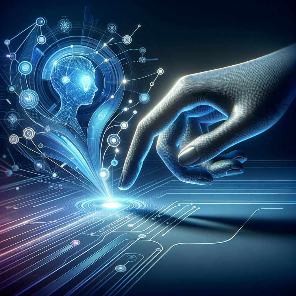 Mão humana interagindo com uma interface holográfica que mostra redes de agentes inteligentes e processos de colaboração entre tecnologia e autonomia.