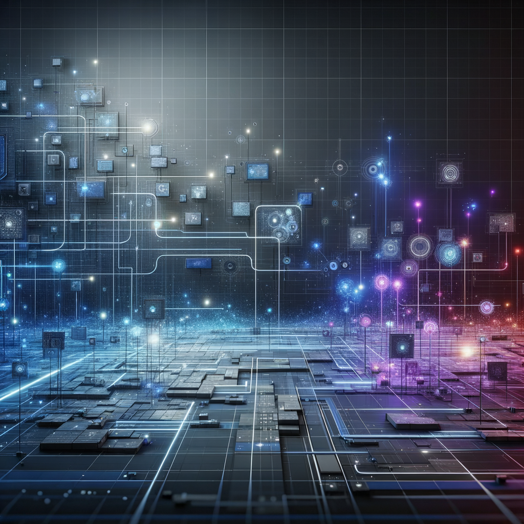Dashboard digital futurista com gráficos e conexões luminosas que ilustram automação e integração de processos na transformação digital empresarial.