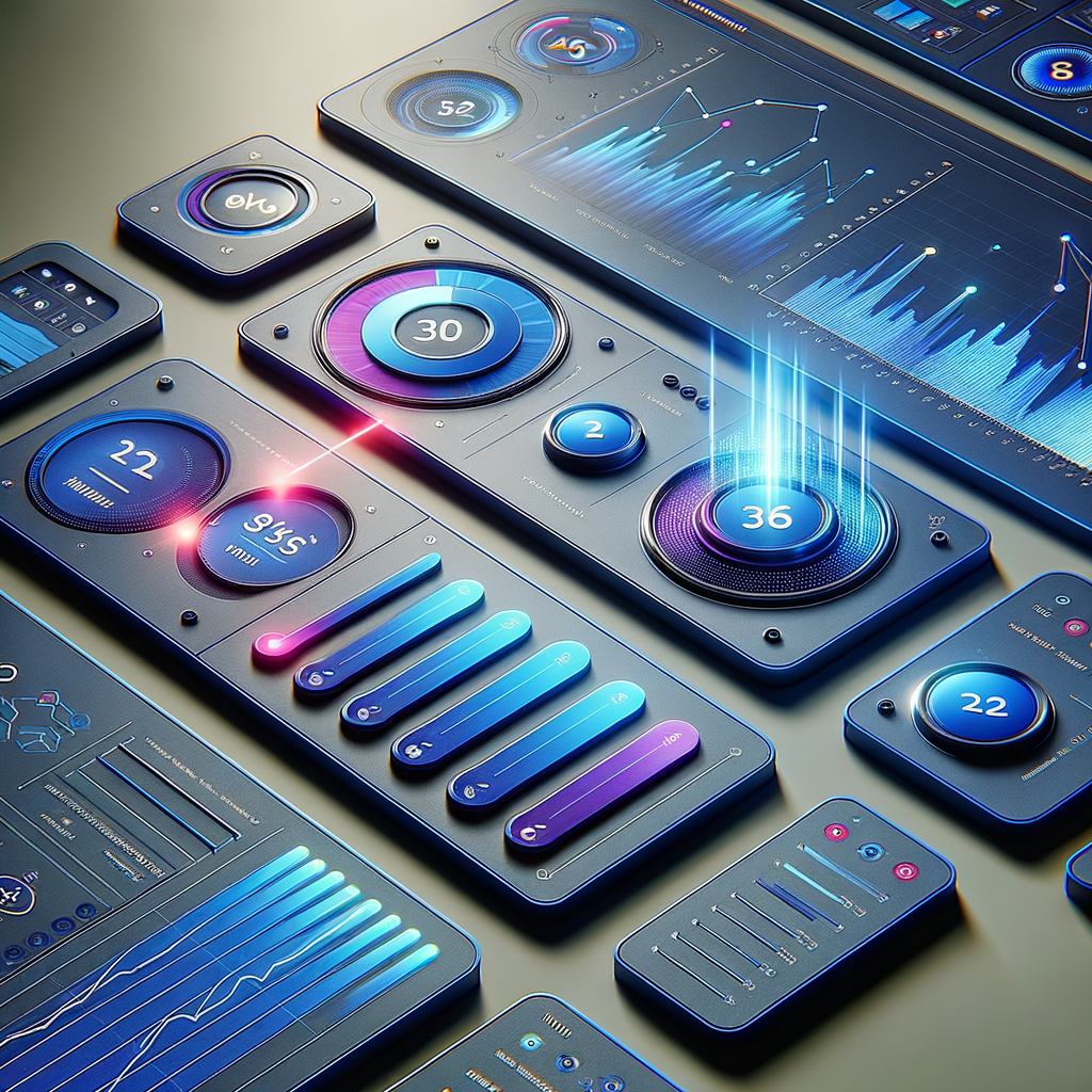 Interface detalhada de painel personalizado com KPIs destacados, alertas visuais e design limpo em tons de azul e roxo, focada em clareza e adaptação para equipes