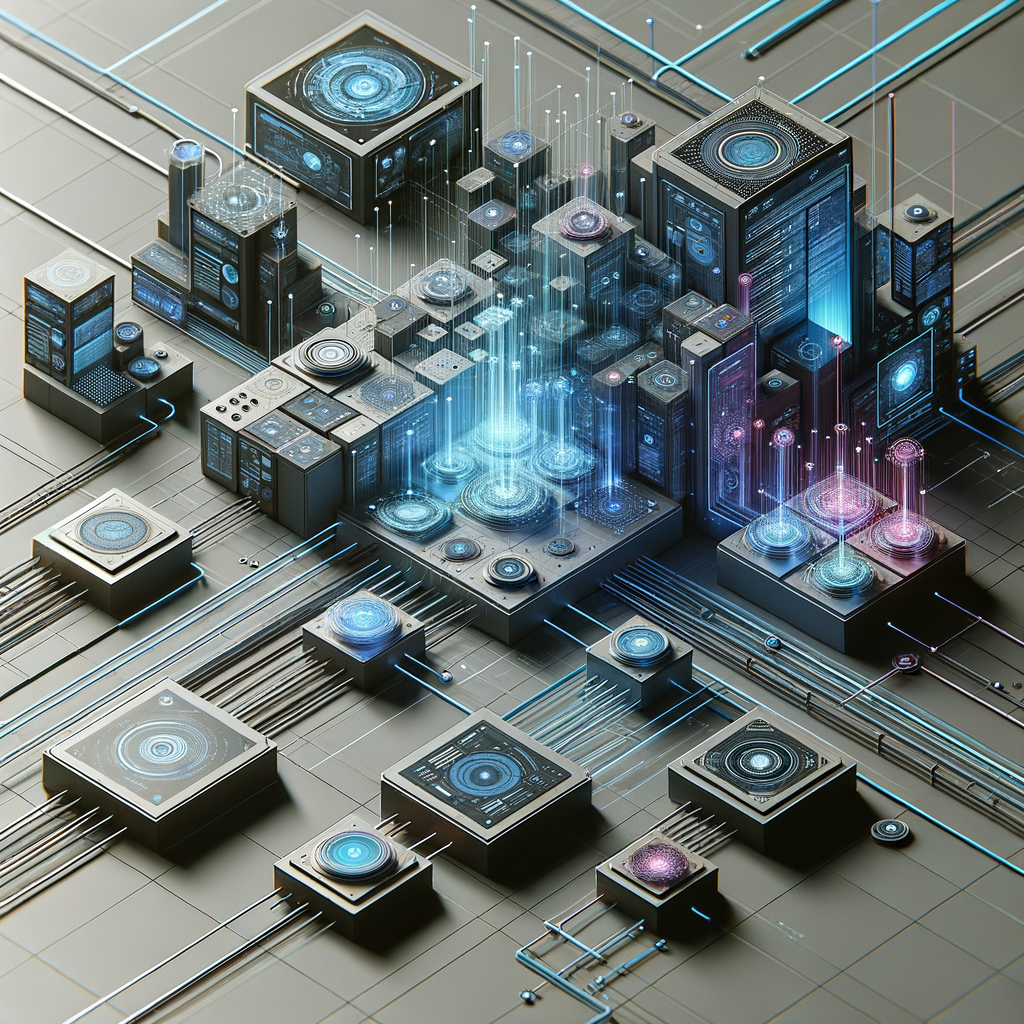 Fluxo visual de módulos tecnológicos conectados por linhas luminosas representando integração e monitoramento de agentes inteligentes em automação empresarial.