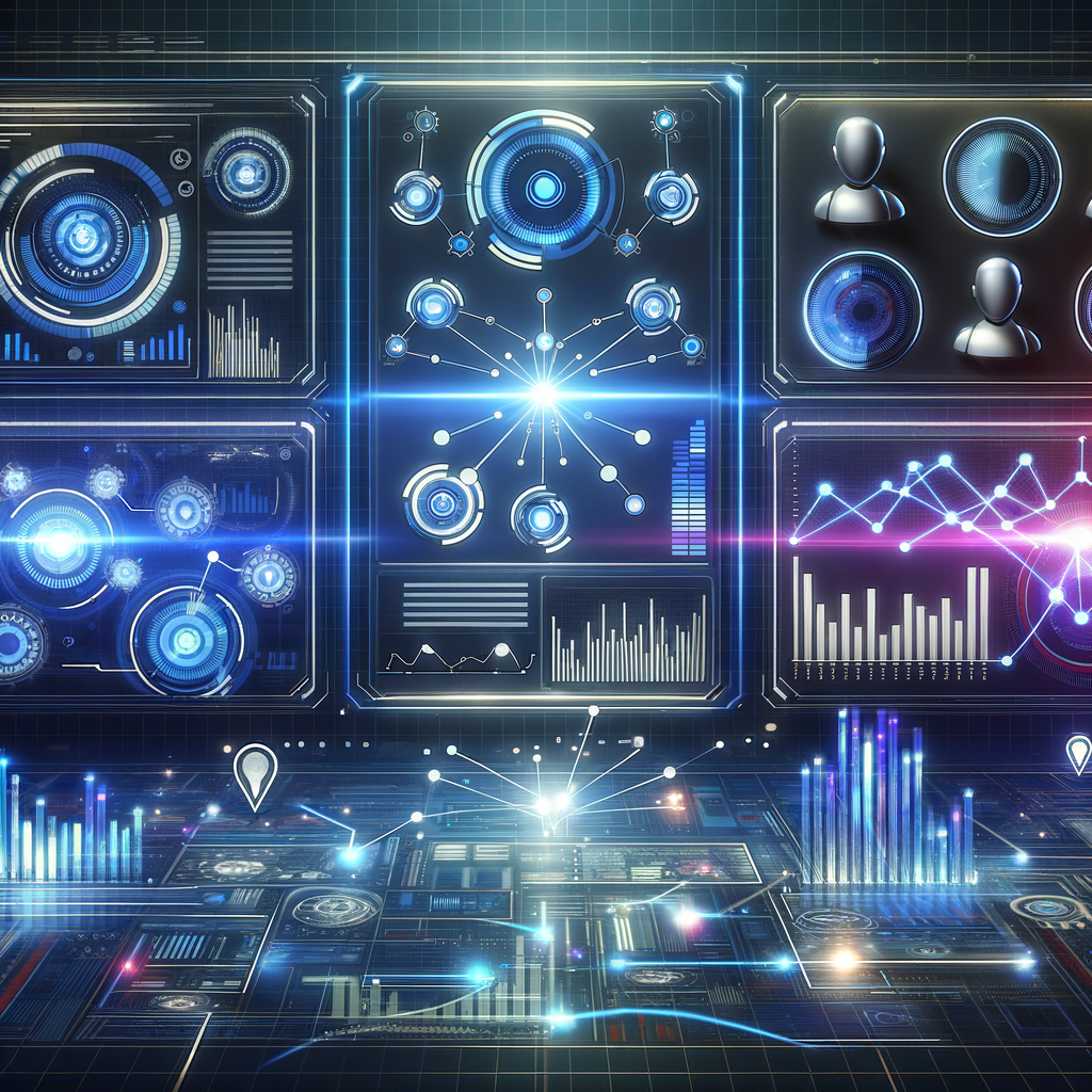 Dashboard digital futurista mostrando automação inteligente e análise de dados com integração de feedback humano para decisões estratégicas mais eficazes.