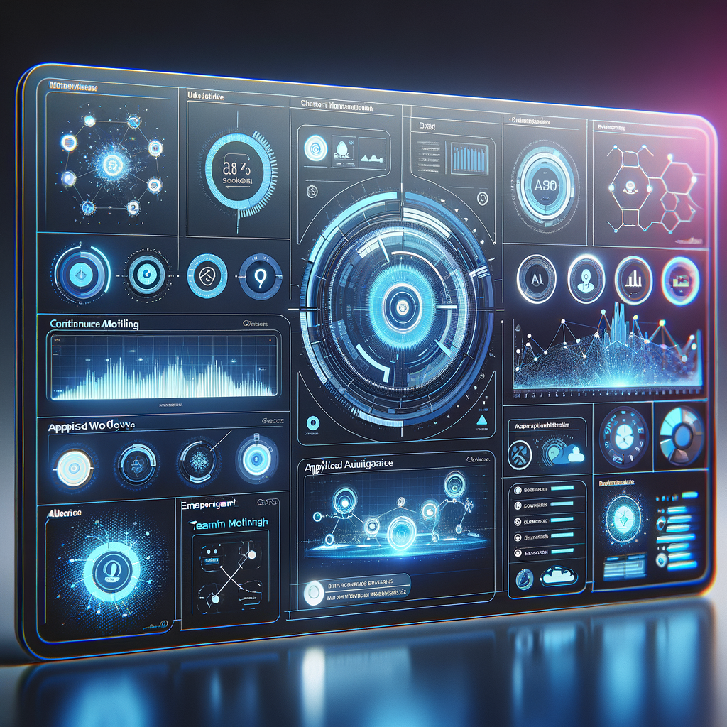 Dashboard digital futurista exibindo monitoramento e análise de fluxos automatizados com inteligência artificial, destacando boas práticas para eficiência operacional e adoção tecnológica.