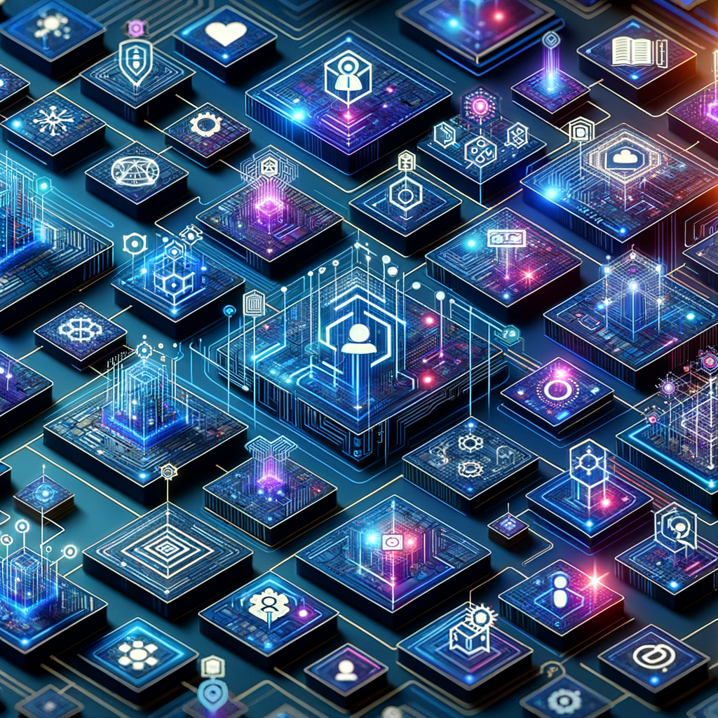 Ilustração abstrata de redes inteligentes e arquitetura tecnológica integrando inteligência artificial, automação e julgamento humano em um fluxo contínuo e equilibrado.