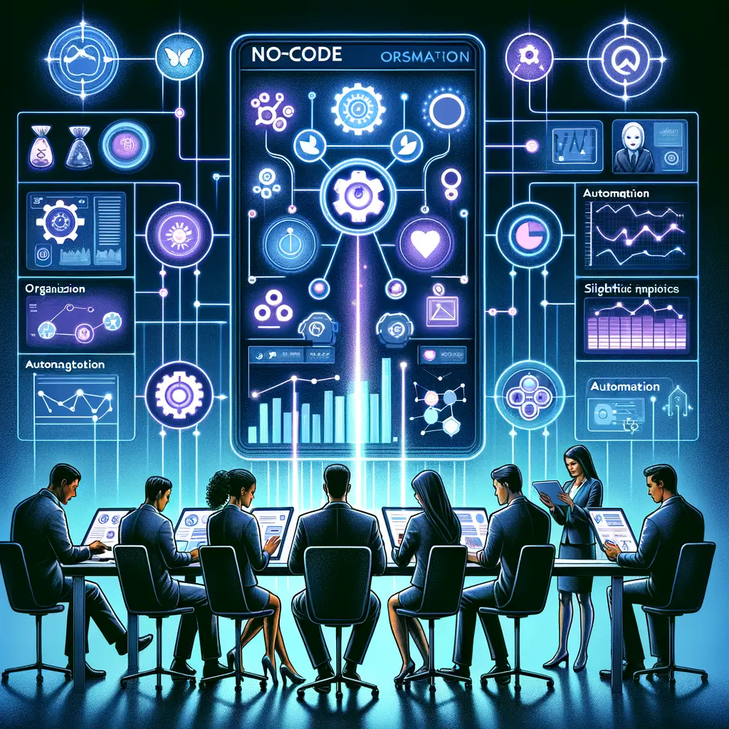 Processo visual de criação e automação de dashboards no-code, mostrando integração de múltiplas fontes de dados e atualização automática para facilitar o monitoramento de métricas e KPIs pelas equipes.
