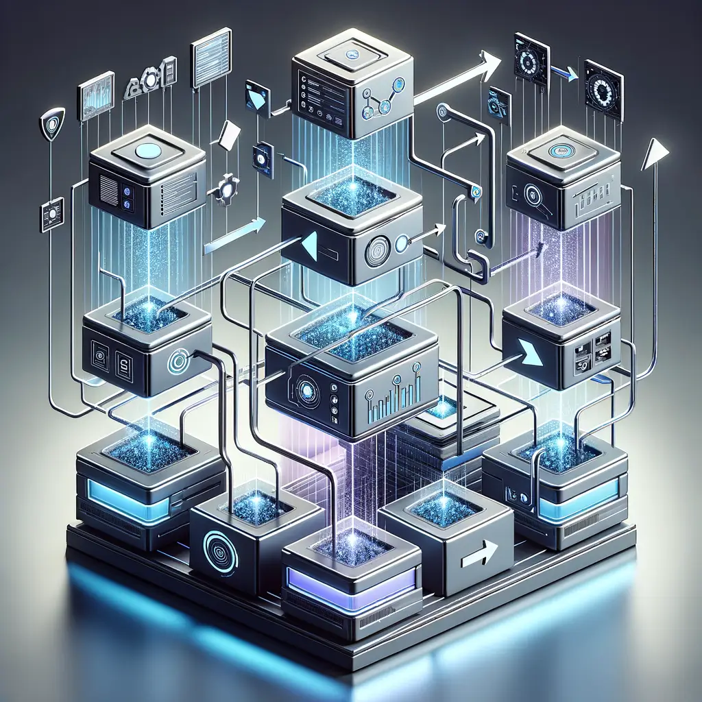 Fluxo visual de módulos independentes conectados que representam agentes inteligentes em arquitetura modular, ilustrando o processo de automação e integração na gestão de leads dentro de uma startup.
