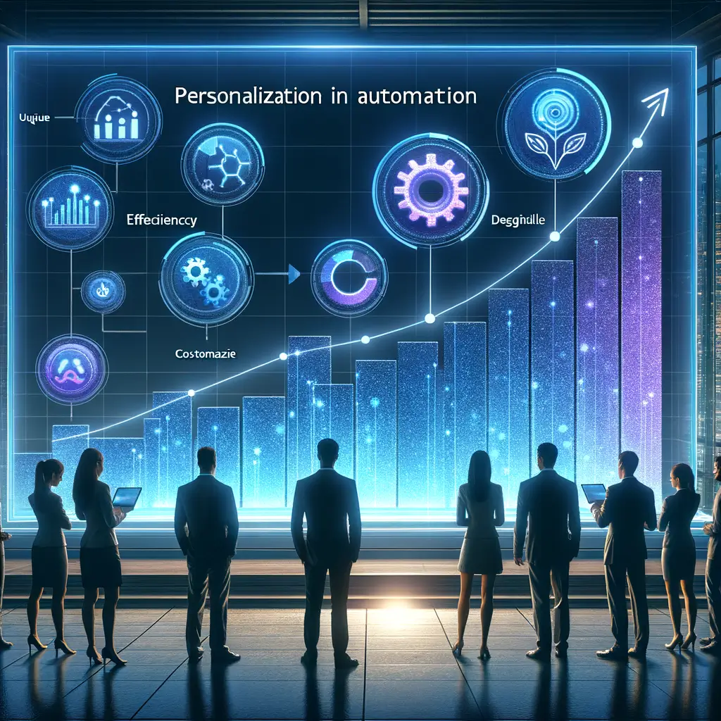 Linha do tempo ilustrada em ambiente corporativo que demonstra o aumento da eficiência, engajamento e escalabilidade com a implementação de agentes inteligentes personalizados, mostrando profissionais analisando métricas de sucesso.