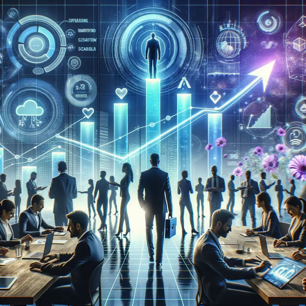 Imagem que representa a colaboração entre equipes humanas e agentes inteligentes em startups, mostrando ganhos de eficiência, satisfação do cliente e transformação digital no atendimento.