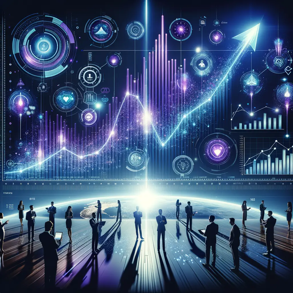Imagem mostrando um gráfico holográfico crescente que simboliza escalabilidade, eficiência e adoção estratégica de low-code e automações customizadas para o futuro dos negócios em transformação digital.