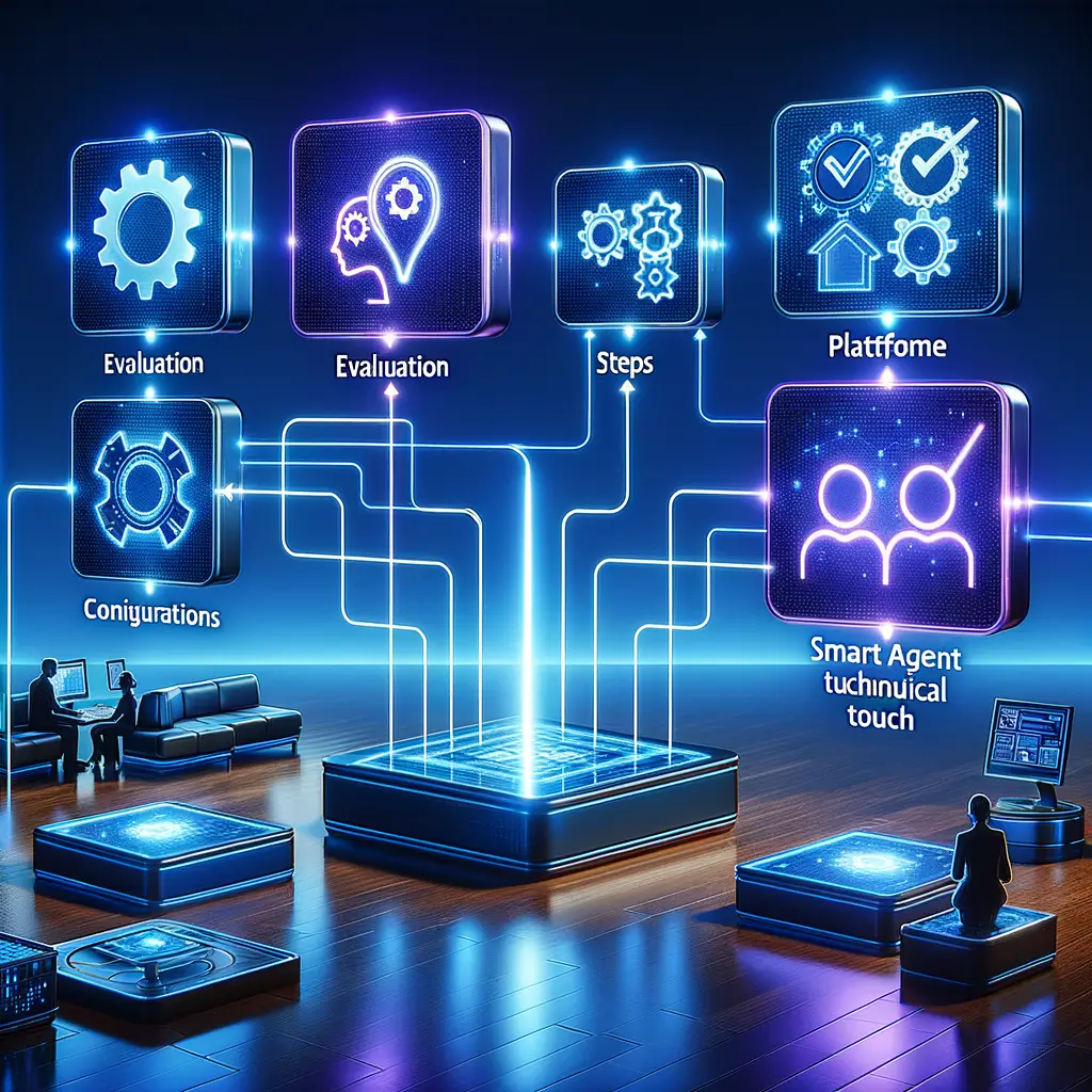Fluxo ilustrado de etapas para integrar agentes inteligentes em plataformas no-code, destacando avaliação, escolha da ferramenta e equilíbrio entre automação e personalização.