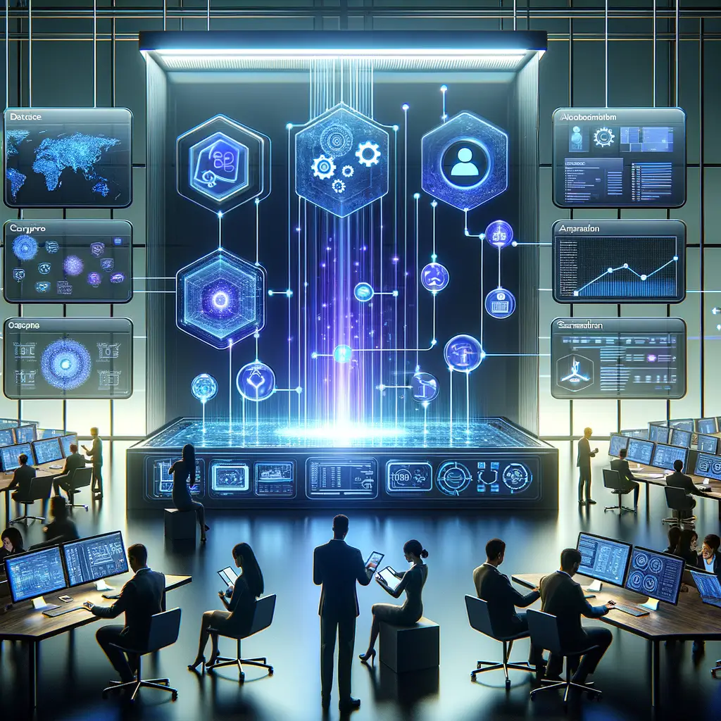 Representação visual do fluxo integrado entre ferramentas de automação com análise de dados e execução de campanhas, ilustrando a automação inteligente em marketing.